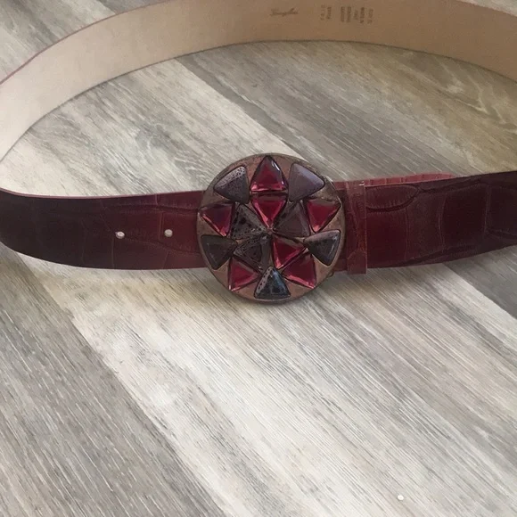 Garuglier’s leather belt XL maroon purple stones silver buckle made in … - Picture 5 of 17